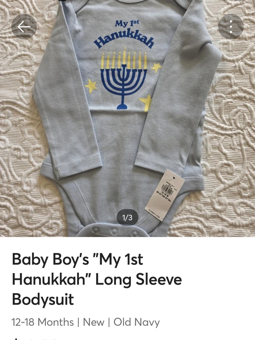 Old Navy Baby Boy "My 1st Hanukkah" Long Sleeve Bodysuit - Light Blue